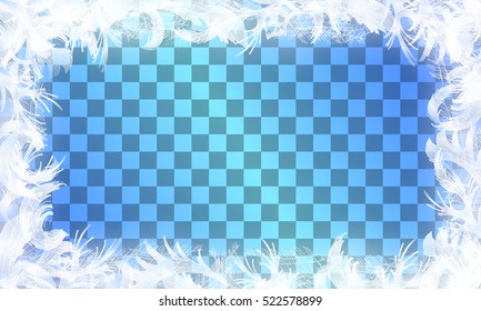 Frost Glass Pattern. Winter Frame On Transparent Background. Vector Christmas Illustration.