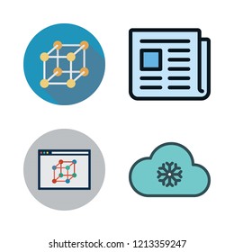 frost icon set. vector set about cube, text lines and snowing icons set.