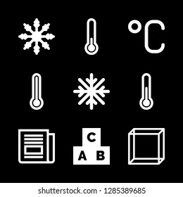 frost icons set with text lines, cubes and thermometer weather tool symbol vector set