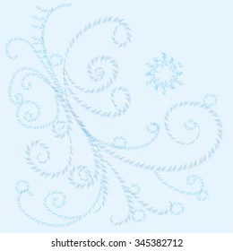 Frost on a blue background. Winter background of white frost. For greetings, cards.