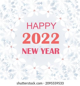 Frost on the window, blue snowflakes, 2022 on blue background, typography banner, design element stock vector illustration