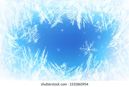 Frost Pattern Background. Frozen Texture In Winter (vector Ice Crystals) With Snowflakes. Star Sparkle Background