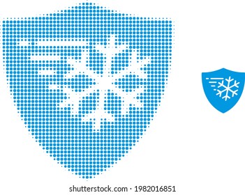 Ilustración de icono de medio tono de protección contra la escarcha. El patrón de semitono contiene puntos redondos. Ilustración vectorial del icono de protección contra heladas en un fondo blanco. Abreviación plana para símbolo de protección contra heladas.