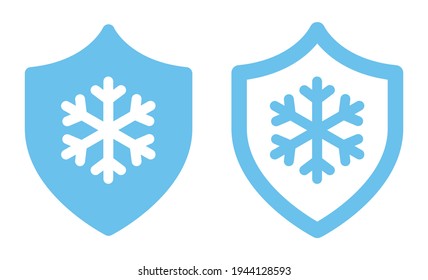 Frost resistant, cold resistance. Blue snowflake in shield protection vector icon illustration.