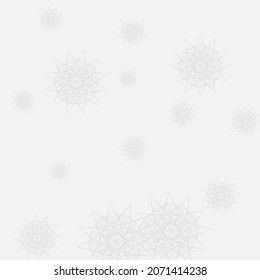 Frost Silver Sharp Ice Innocent Sky Wallpaper. Luxury Mystery White Chaotic Monochrome Ornament. Print Winter Snowflakes Grey Mandala Illustration. Stars Cold Christmas New Year Wallpaper.