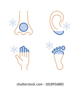 Frostbite Of Hands, Foot, Ears And Nose. Hypothermia. Medical Infographic