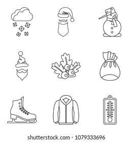 Frostbite icons set. Outline set of 9 frostbite vector icons for web isolated on white background