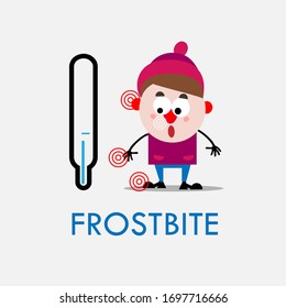 Frostbite. A Man With Frostbitten Ears, Nose, Hands And Feet. Cartoon Character. Vector Flat Illustration.