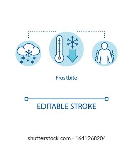 Frostbite, Skin Freezing Concept Icon. Low Temperature Effect, Winter Traumatism, Skin Injury Idea Thin Line Illustration. Vector Isolated Outline RGB Color Drawing. Editable Stroke