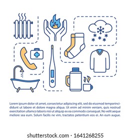 Frostbite treatment concept icon with text. First aid, human body heating recommendations PPT page vector template. Brochure, magazine, booklet design element with linear illustrations