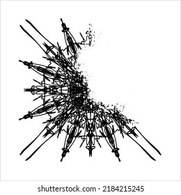 A frost-bitten mandala with four-sided peaks on the top right. Smear with a white brush. Vector.