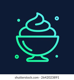 Frosted dessert in a glowing bowl. Icon symbol illustration