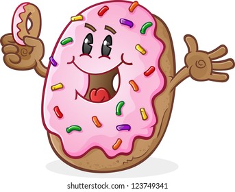 Frosted Donut Cartoon Character with Sprinkles vector illustration