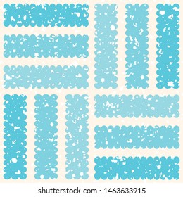 Frosted geometric design with white ice particles and striped squares. Seamless winter vector pattern on cream background. Great for wellness, winter, Christmas products, sport, stationery, fabric