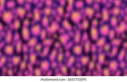 Frosted glass Blurred Neon Leopard Background. Vibrant blurry background with pink and yellow tones on a dark purple base. Perfect for web design, posters, packaging and trendy digital projects
