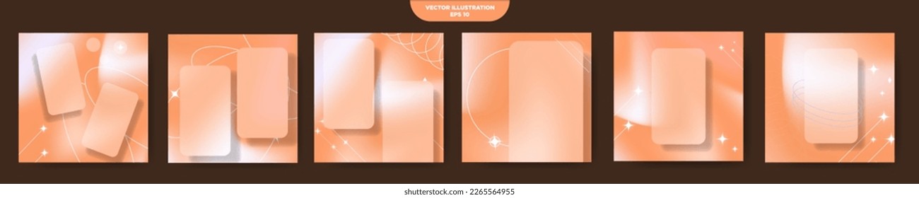 Frosted Glass Geometric Shapes on Holographic Orange Gradient Backgrounds. Aesthetic gradient card poster set. Perfect for content creation, feeds, social media, banners. Vector Illustration. EPS 10.