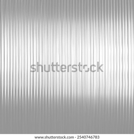 Frosted glass with ribbed texture. Vertical thin stripes or lines. Matte panel with blur effect. Corrugated wall. Light gray window. Gradient. Plastic, iron or glass surface. Vector illustration.