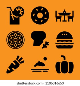 frosted, halloween, carrot slice, apple, meal and green icon vector set. Flat vector design with filled icons. Designed for web and software interfaces
