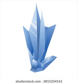 Frosted ice peaks crystal cluster 2D game asset. Spiky frozen blue ice formation with detailed facets, cold winter magic mineral icon isolated on light background.⁠