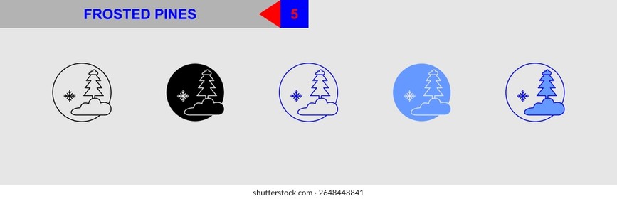 Conjunto de ícones de inverno de pinheiros congelados