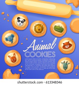 Frosted Sugar Cookies : Cute Animal Cookies : Vector Illustration