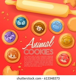 Frosted Sugar Cookies : Cute Animal Cookies : Vector Illustration