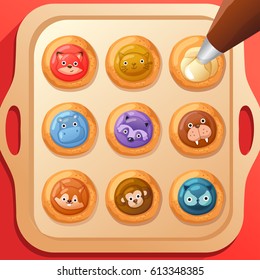 Frosted Sugar Cookies : Cute Animal Cookies : Vector Illustration