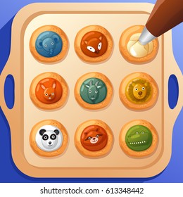 Frosted Sugar Cookies : Cute Animal Cookies : Vector Illustration