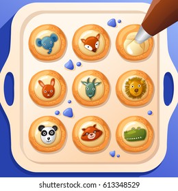 Frosted Sugar Cookies : Cute Animal Cookies : Vector Illustration