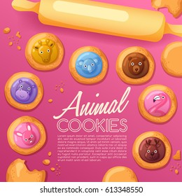 Frosted Sugar Cookies : Cute Animal Cookies : Vector Illustration
