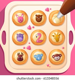 Frosted Sugar Cookies : Cute Animal Cookies : Vector Illustration