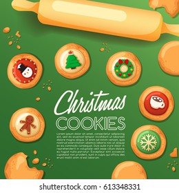 Frosted Sugar Cookies : Cute Christmas Cookies : Vector Illustration