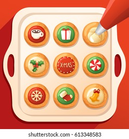 Frosted Sugar Cookies : Cute Christmas Cookies : Vector Illustration