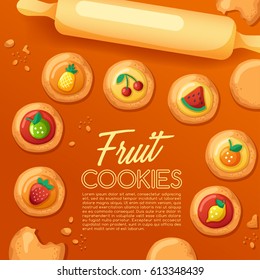 Frosted Sugar Cookies : Cute Fruit Cookies : Vector Illustration