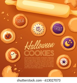 Frosted Sugar Cookies : Cute Halloween Cookies : Vector Illustration