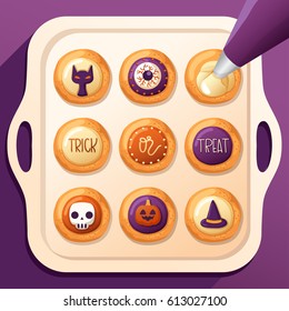 Frosted Sugar Cookies : Cute Halloween Cookies : Vector Illustration