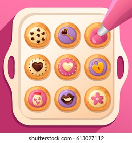 Frosted Sugar Cookies : Cute Valentine Cookies : Vector Illustration