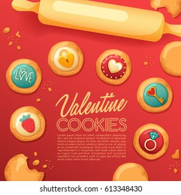 Frosted Sugar Cookies : Cute Valentine Cookies : Vector Illustration