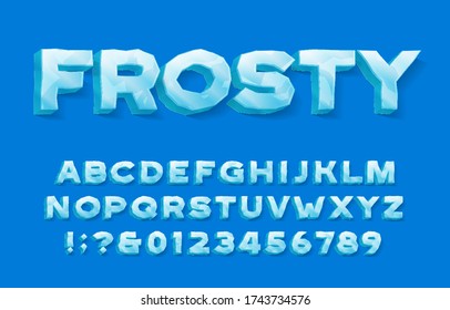 Frosty Alphabet Font. 3D Ice Letters And Numbers With Shadow. Stock Vector Typescript For Your Typography Design.