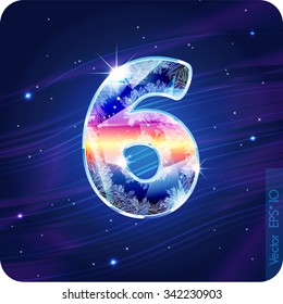 The frosty festive alphabet with the icy patterns. Digit 6(six). eps10.