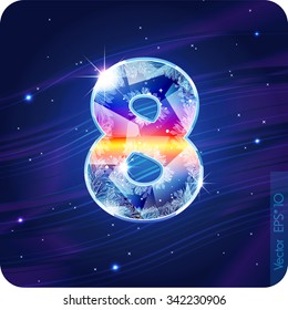 The frosty festive alphabet with the icy patterns. Digit 8 (eight). eps10.