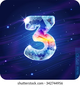 The frosty festive alphabet with the icy patterns. Digit 3 (three). eps10.