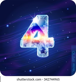 The frosty festive alphabet with the icy patterns. Digit 4 (four). eps10.