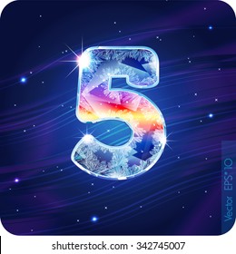 The frosty festive alphabet with the icy patterns. Digit 5 (five). eps10.