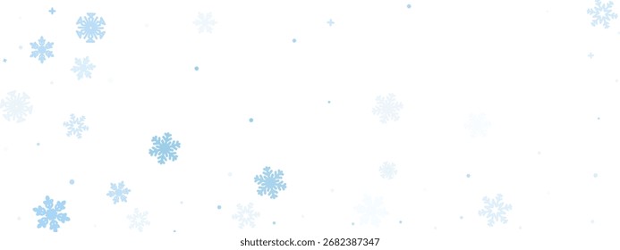 Frosty festive background. Blue snowflake border with icy star pattern. White space suggests Christmas sky or seasonal decor. Cold gentle winter design. Vector illustration.