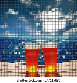 frosty glass of beer,sea, mosaic vector