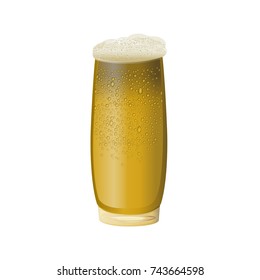 Frosty glass of light beer with foam. Vector illustration isolated on white background