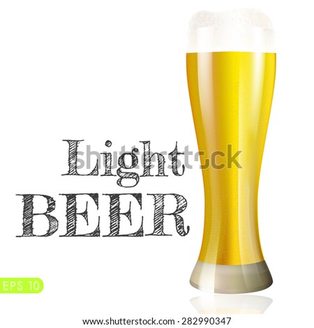 Frosty glass of light beer isolated on a white background. Vector collection bar menu