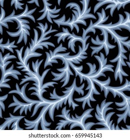 Frosty Glass - seamless pattern.
Hand drawn vector background with intricate frost motif in shades of blue and white.