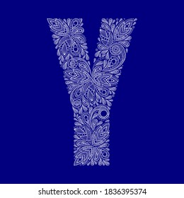 
Frosty lace letter Y. Ethnic font for postcards, booklets, signage, titles, printed texts.